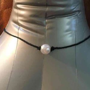 Leather pearl choker necklace