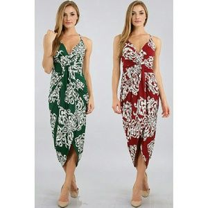 Burgundy splice draped dress