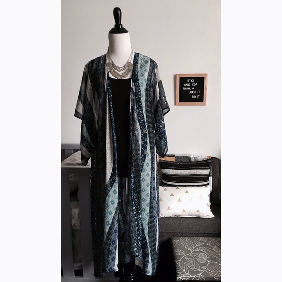Ankle length boho printed kimono