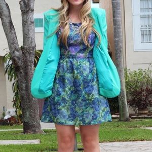 Mimi Chica Dresses - Purple & Green Floral Short Sleeve Dress Mimi Chica Dresses - Purple & Green Floral Short Sleeve Dress