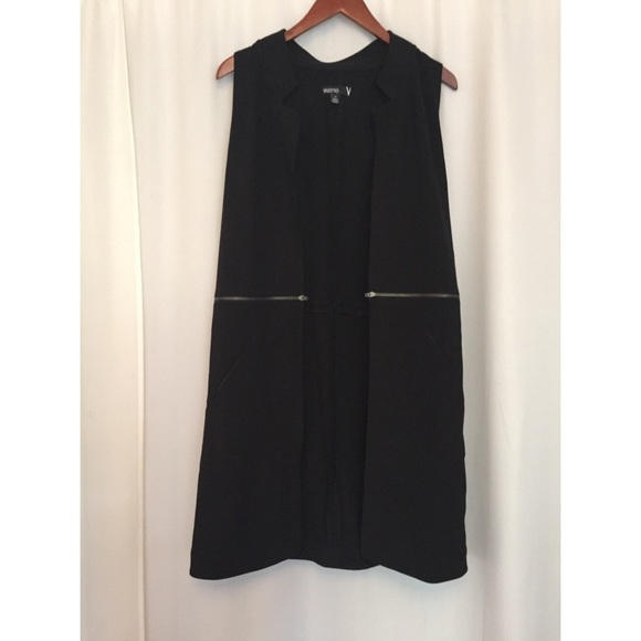 Long Black Open Front Vest with Pockets
