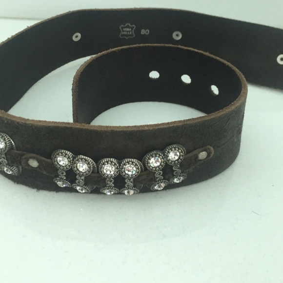 Swarovski crystal studded brown suede leather belt