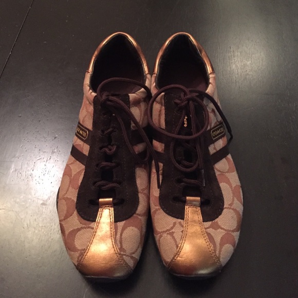 Size 9 Brown and gold coach tennis shoes