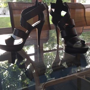 Strappy high heel shoes