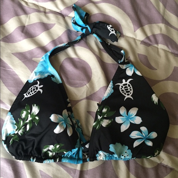 Hawaiian print black & blue bikini top never worn