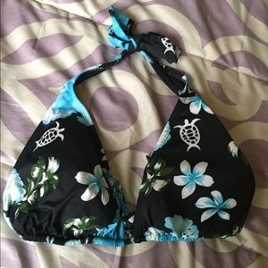 Hawaiian print black & blue bikini top never worn