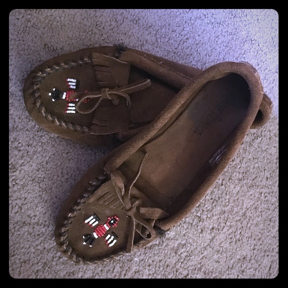 Minnetonka brown beaded leather shoes!