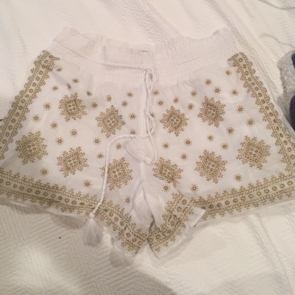 J. crew White and gold linen shorts