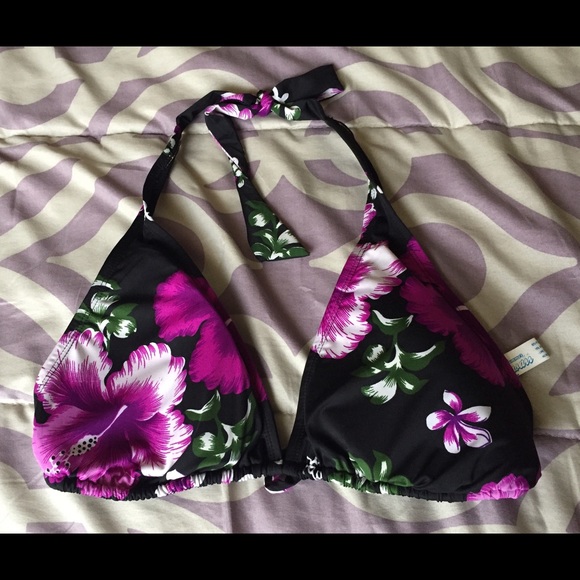 Hawaiian print black & purple bikini top