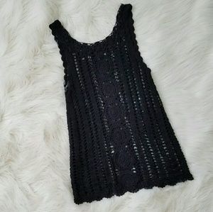 Black crochet long line tank.