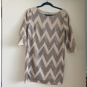 3/4 Sleeve Chevron Sequined Shift Dress