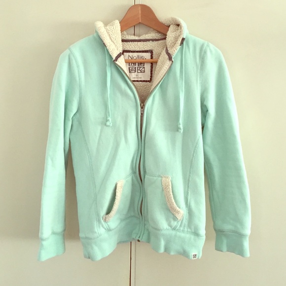 NOLLIE  mint hoodie with faux sherpa lining