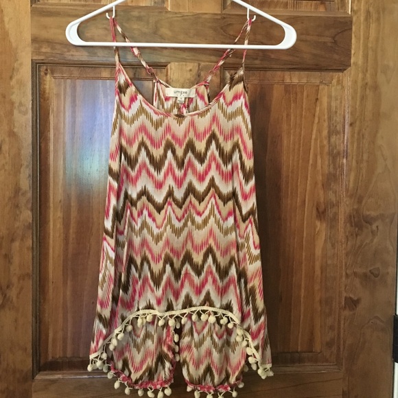 Chevron tank with Pom Pom detail