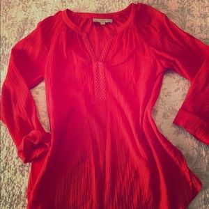 LOFT light cotton long top. Orange/red.