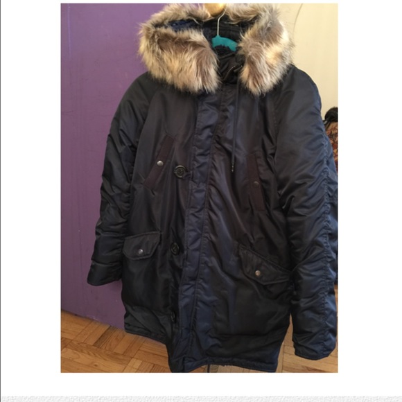 J Crew Navy Blue Puffer with Faux fur