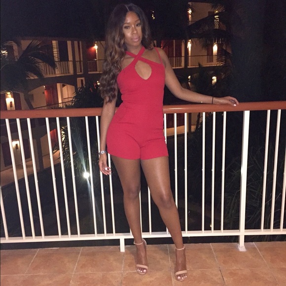 BOOHOO Multi Strap Red Playsuit/Romper