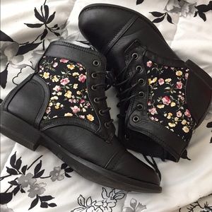 Black Floral Print Ankle Booties