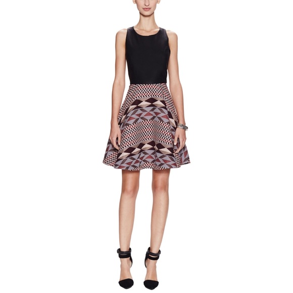 Leather jacquard combo dress