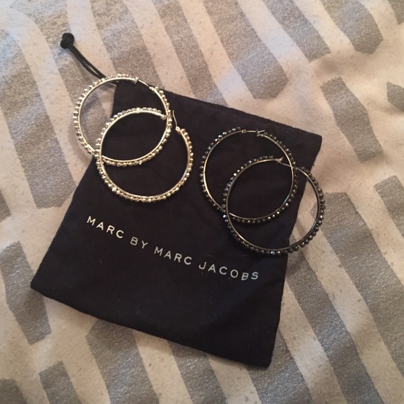 Marc Jacobs Silver and Black Hoop Earings