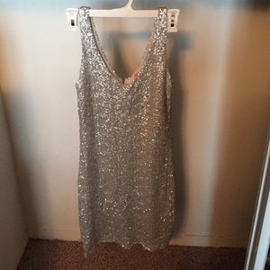 Silver sequined sexy body con dress