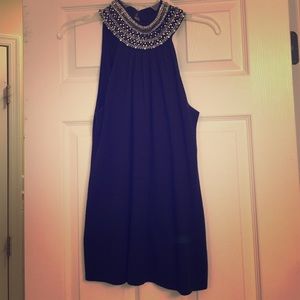 Jeweled neck knit flow tank