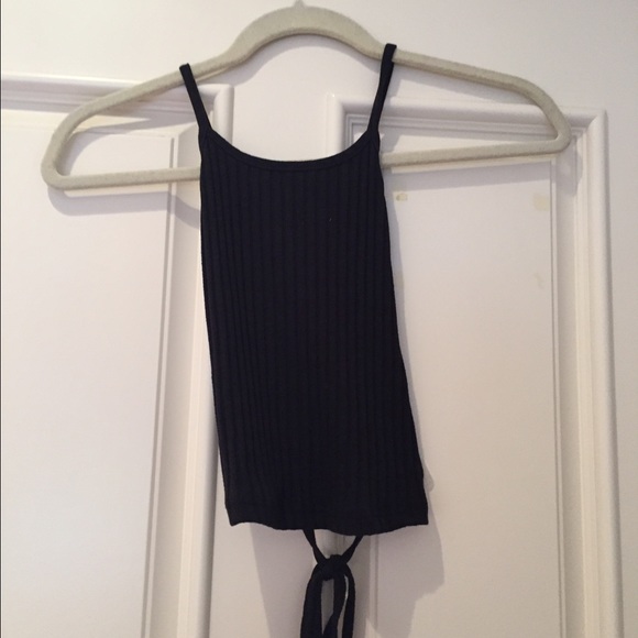 Lace up back tank top cropped and ribbed. - Picture 1 of 2