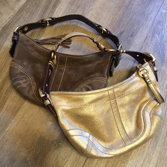 Authentic Coach Suede Brown and Metallic Purses