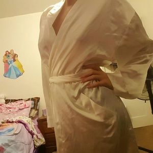 White and blue VS robe