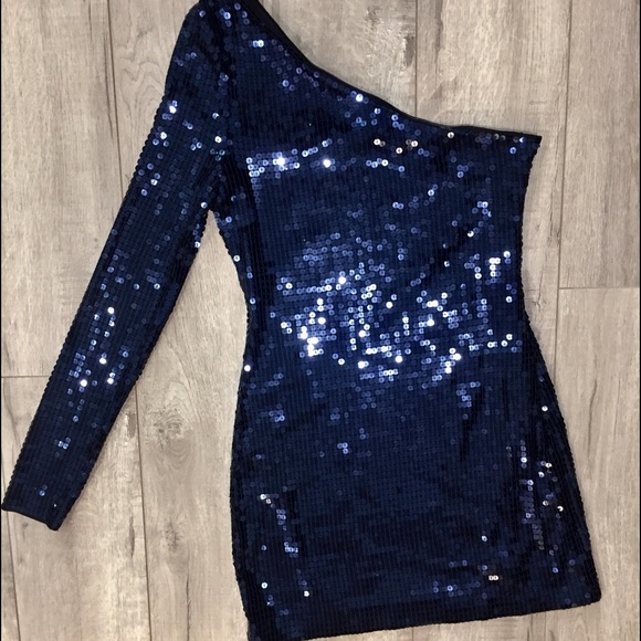 Rachel Zoe Navy Sequin One Shoulder Dress - Picture 1 of 4