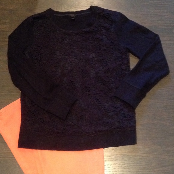 JCrew navy lace sweatshirt