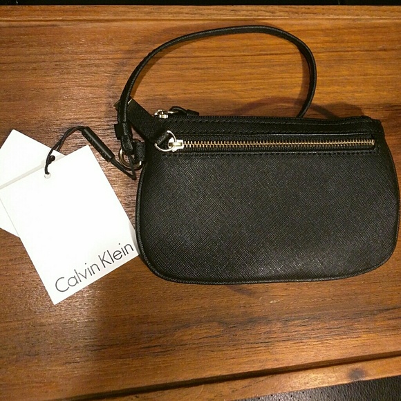 Calvin Klein Leather Black Wristlet Clutch