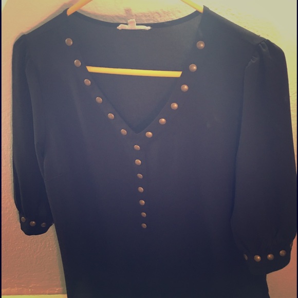 Hawthorn Lg black blouse with decorative buttons.