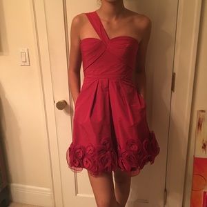 Bcbgmaxazria red taffeta 1 shoulder rosette dress