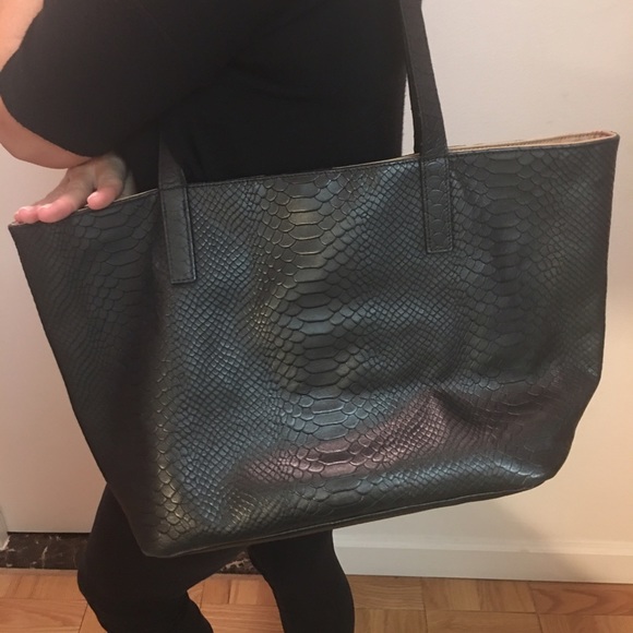 Python leather embossed black tote bag!