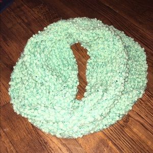 Mint green and silver sequin infinity scarf.