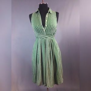 Green Polka Dot Pleated Aline Dress