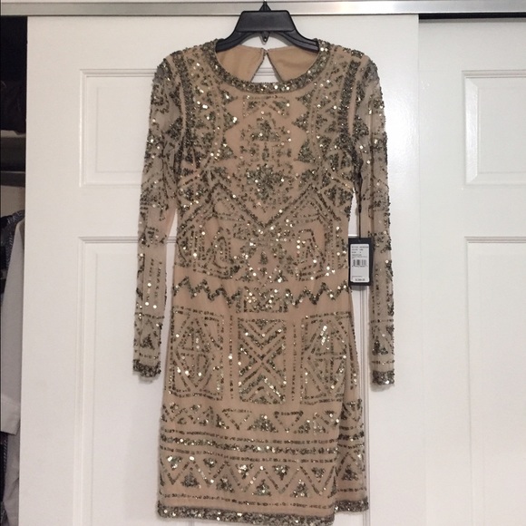 Adrianna Papell long sleeve beaded cocktail dress