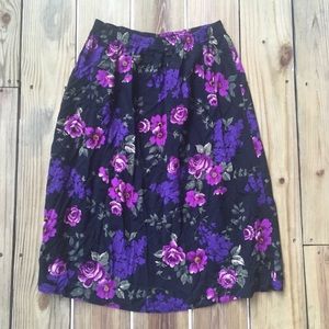Vintage Purple Floral Midi Skirt