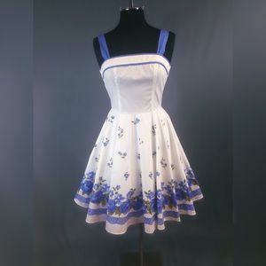SOLD White/Blue Floral FullSkirt Pinup Dress