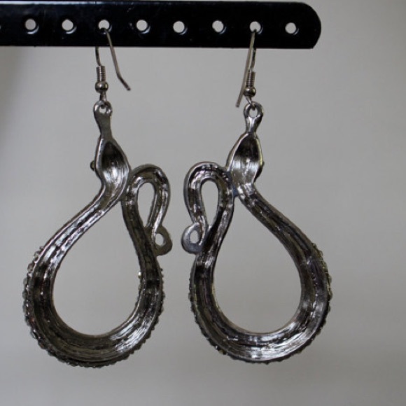 Vintage 90s silver rhinestone snake earrings - Picture 3 of 4