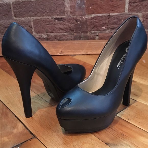 Black faux leather platform heels