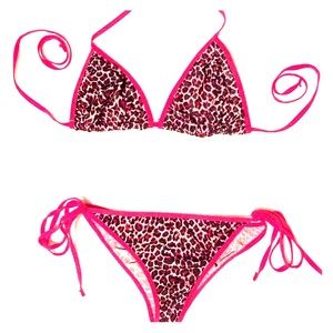 New! Leopard print pink trip tie bikini👙🌟