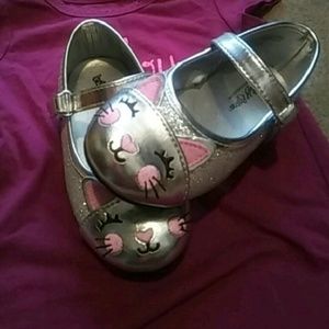 Silver Kitty Glitter Toddler Girls Flats