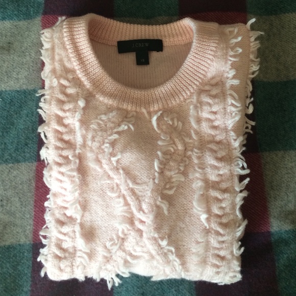Pale pink J. Crew merino wool fringe sweater - Picture 3 of 4