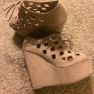 Tan Suede Wedge Heels