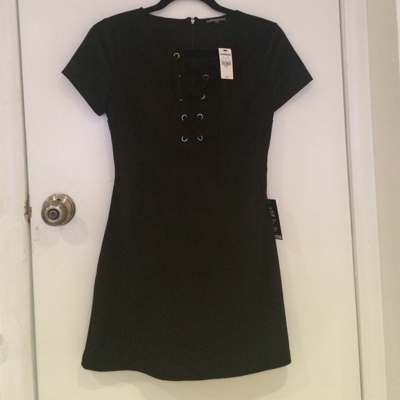 Express Dresses & Skirts - Black suede lace up dress