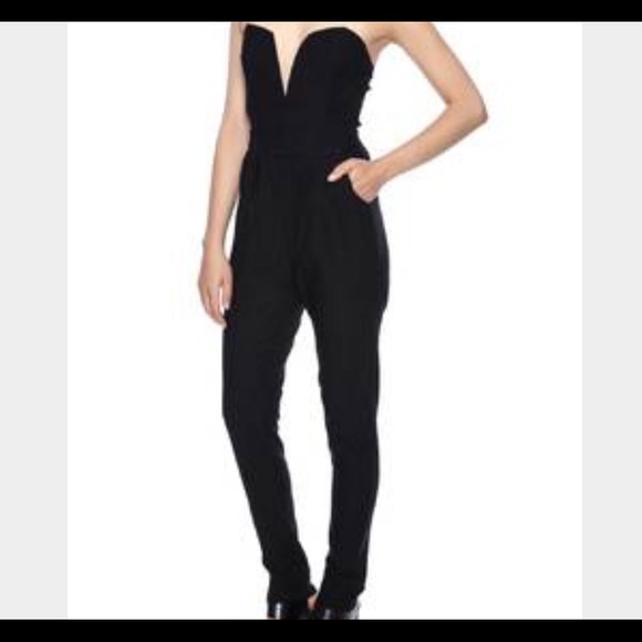 Black strapless jumpsuit with pockets
