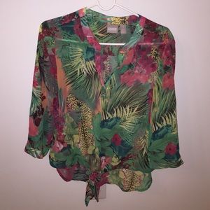 Chico's tropical tie front blouse