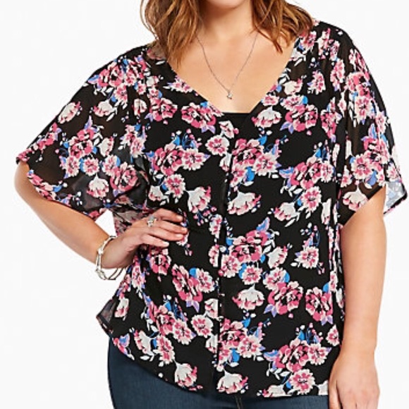 Torrid Floral Chiffon Button Front Top