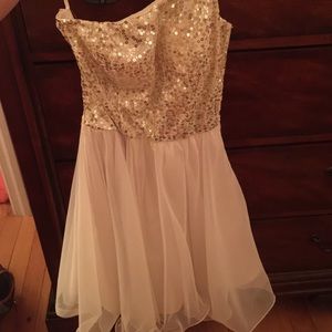 One shoulder off white dress